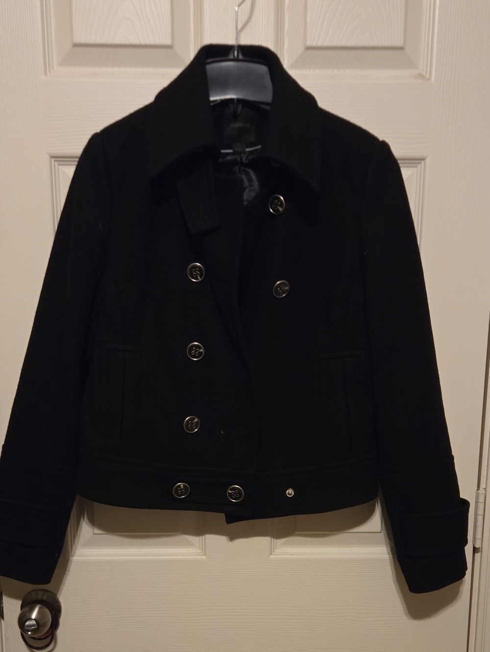 Express Black Double-Breasted Peacoat